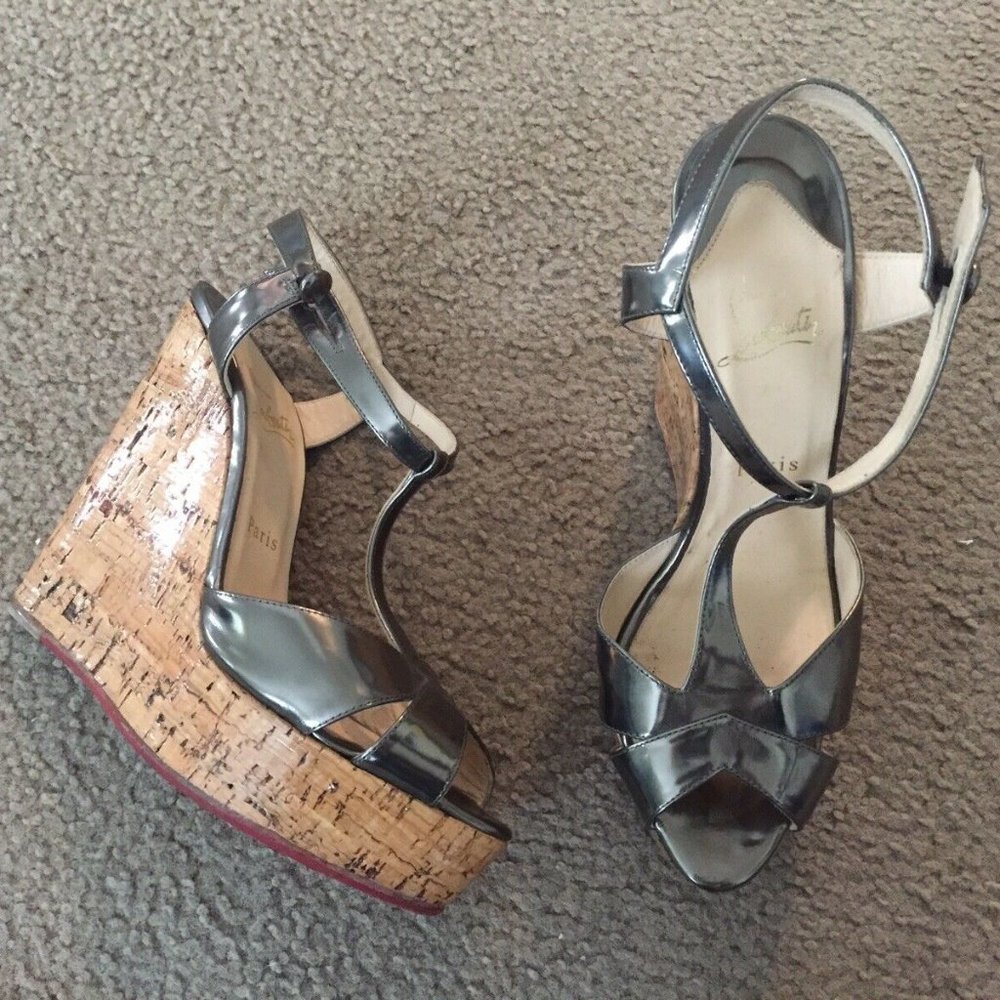 Christian Louboutin Cork Wedge strappy sandal shoe